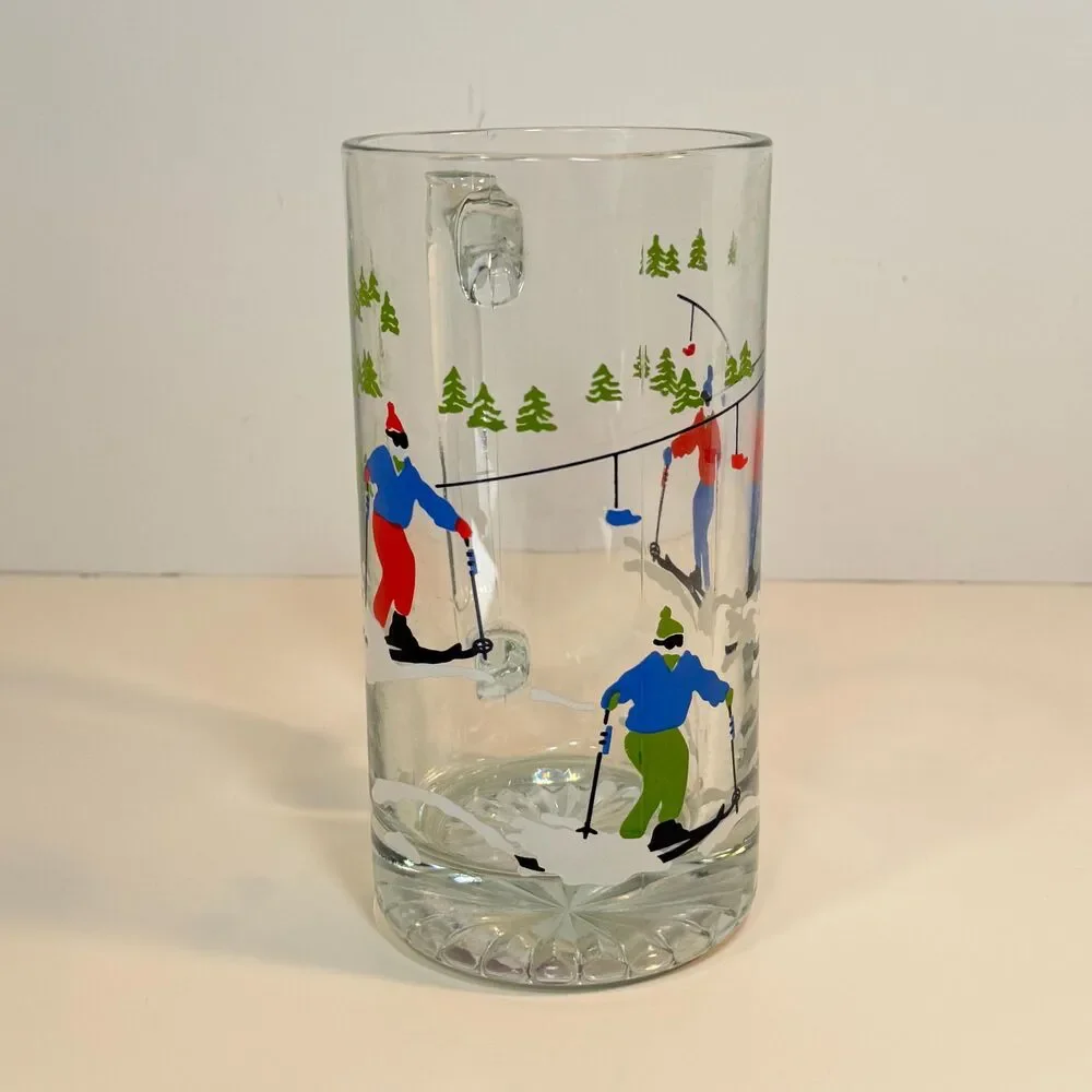 Vintage Ashby Ski Beer Mug Glass Skiers Chairlift Winter Barware